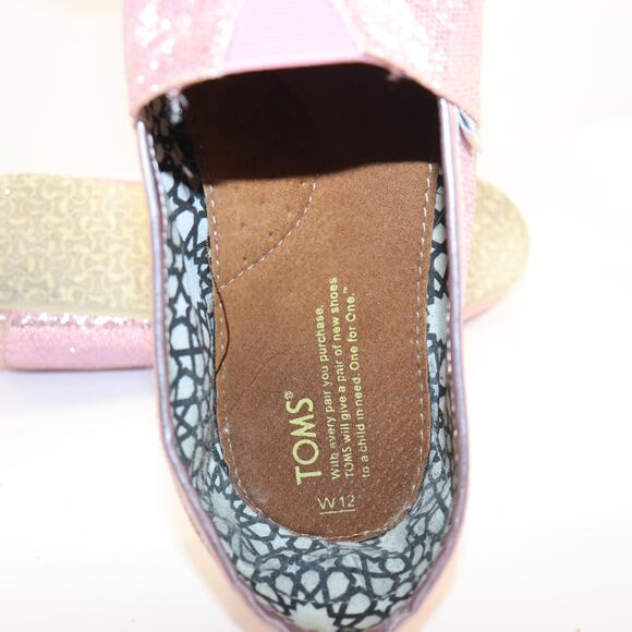 TOMS Women’s Size 12 Pink Glitter Classic Slip-On Shoes - Picture 4 of 6